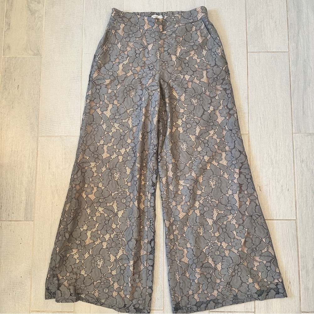 Anthropologie Feather Bone Gray Lace Wide-Leg Pants - Picture 3 of 7